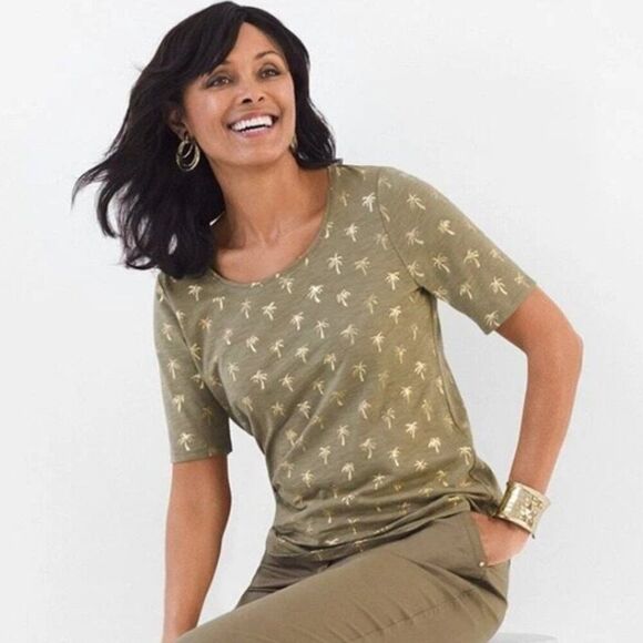 Chico's Tee Size 1 (8) Green Palm Slub - Picture 1 of 15